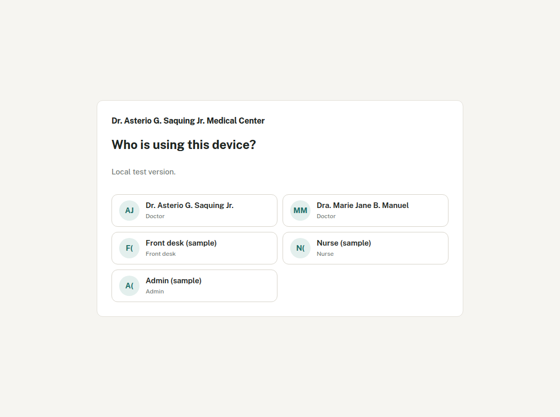 Sign-in page listing each staff member's name