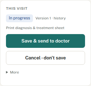Side panel showing Save and send to doctor above Cancel